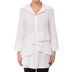 Joseph Ribkoff Off White Asymmetric Ruffle Tunic Blouse 10
